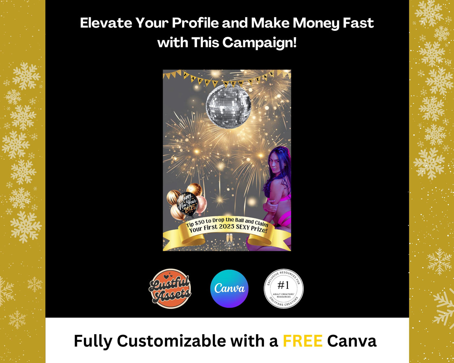 ONLYFANS New Year Ball Drop Tip Campaign | Onlyfans Tip Game Ideas kit, NYE Theme Canva for Creators camgirls, OF Fansly Snap Template