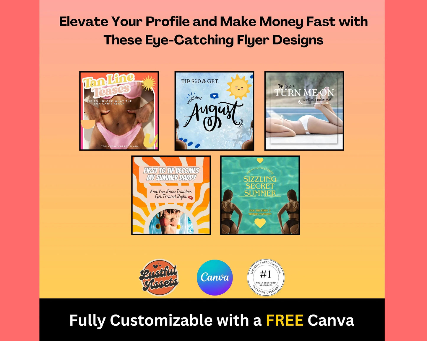 ONLYFANS August Animated Tip Flyers Bundle| Onlyfans Promo, 50 Summer Themed Templates, tipping campaign Ideas, Canva, Camgirls, Fansly Snap