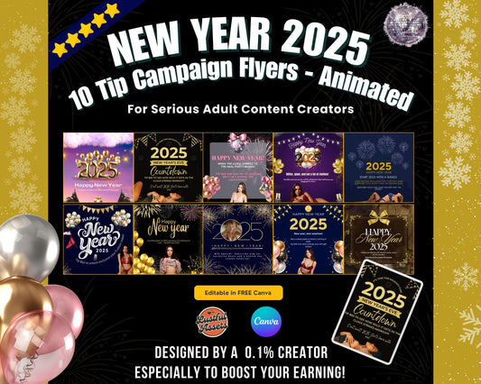 ONLYFANS New Year Tip Campaign Flyer Bundle | Onlyfans Tip Game Ideas kit, NYE Theme Canva for Creators camgirls, OF Fansly Snap Template