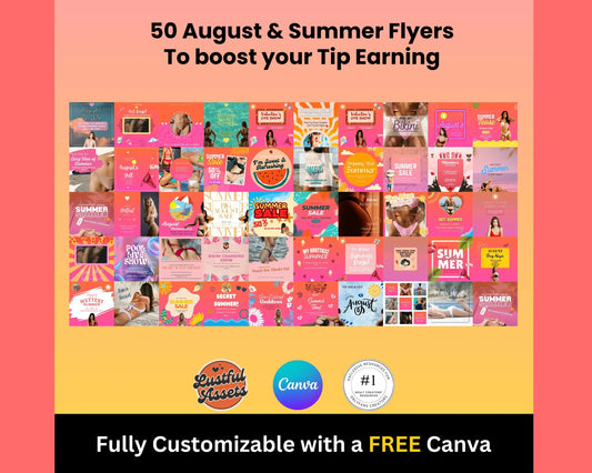 ONLYFANS August Animated Tip Flyers Bundle| Onlyfans Promo, 50 Summer Themed Templates, tipping campaign Ideas, Canva, Camgirls, Fansly Snap