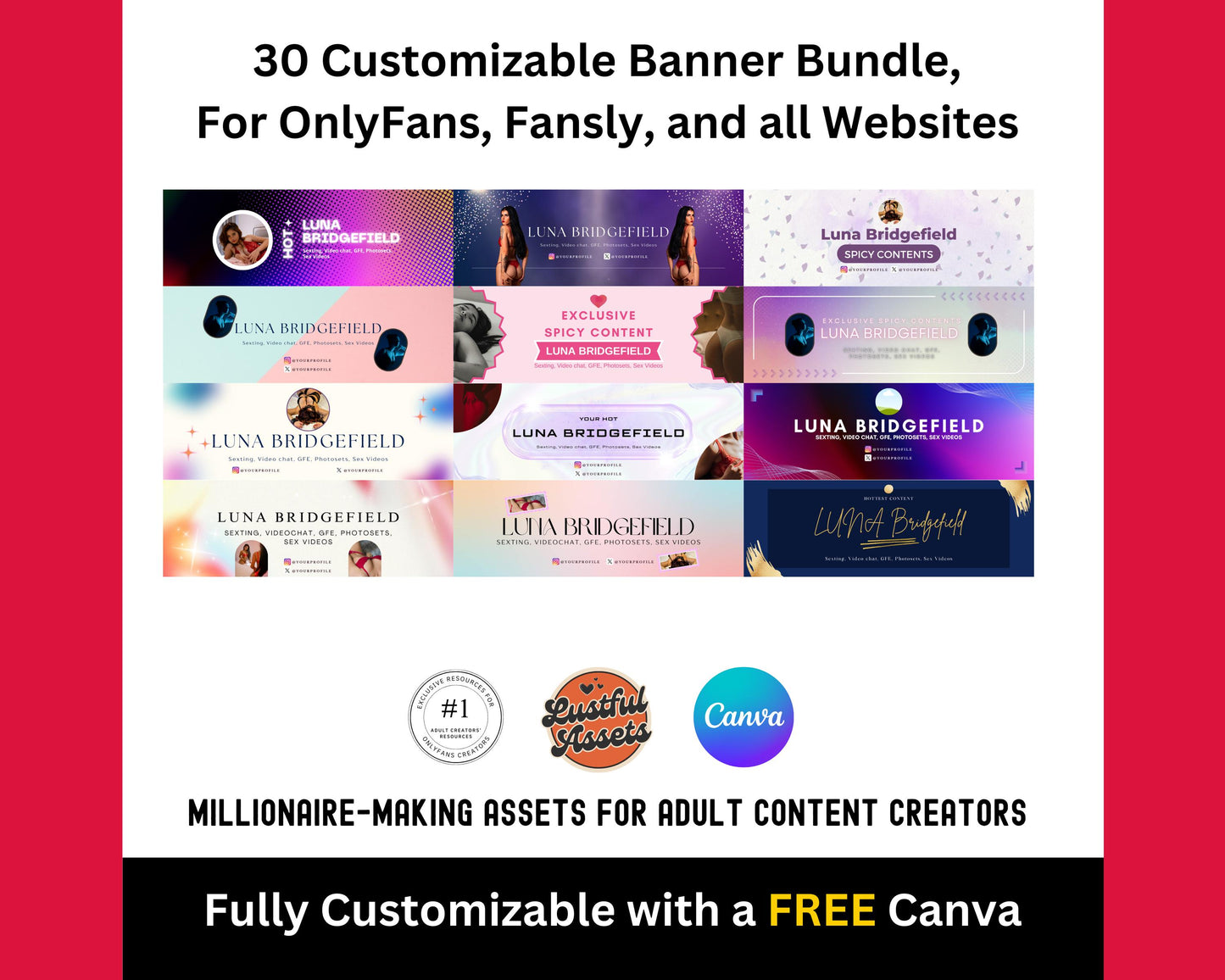 ONLYFANS Banner Templates Bundle | Editable Canva Banner for Only Fans, for Digital Camgirl & Fansly OF, Snapchat all websites Promo Graphic