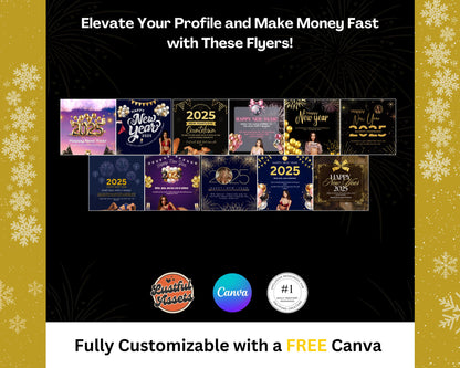 ONLYFANS New Year Tip Campaign Flyer Bundle | Onlyfans Tip Game Ideas kit, NYE Theme Canva for Creators camgirls, OF Fansly Snap Template