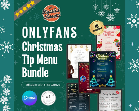 ONLYFANS Christmas Tip Menu Bundle | 10x Creative for Creators, Holiday Theme Canva Tipping, Creators camgirls, OF, Fansly Snapchat tip