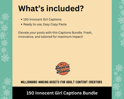ONLYFANS Captions Bundle Innocent girl | Perfect for Posts, Only Fans PPV & Mass Messages ideas, Scripts, camgirls, Fansly Snap OF Template