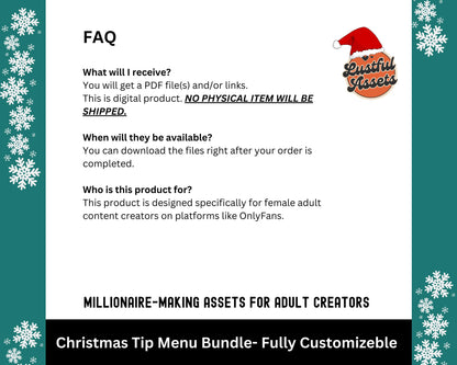ONLYFANS Christmas Tip Menu Bundle | 10x Creative for Creators, Holiday Theme Canva Tipping, Creators camgirls, OF, Fansly Snapchat tip