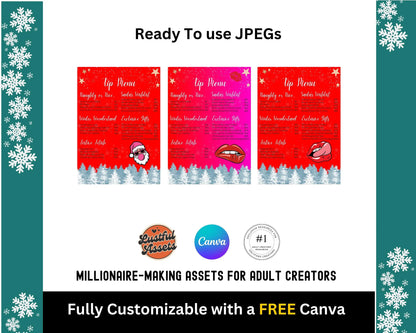 ONLYFANS Christmas Tip Menu| Creative Template for Creators, Holiday Theme Editable Canva Customizable, Creators camgirls, OF, Fansly Snap