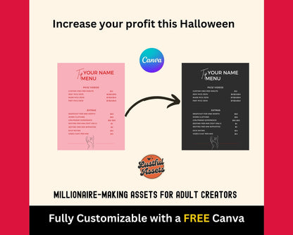 ONLYFANS Tip Menu | Editable Canva Tipping Template for Creators, Digital Camgirl & Fansly OF Tip Menu