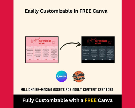 ONLYFANS Girlfriend Experience Tip Menu | OnlyFans Tip Editable Canva Tipping Template for Creators, Digital Camgirl & Fansly OF Tip Menu
