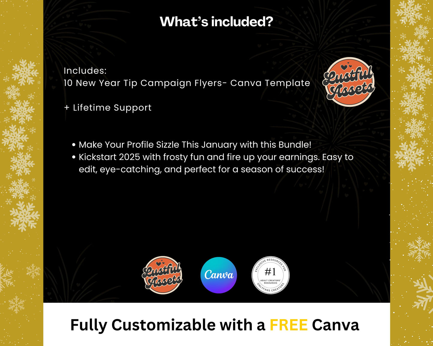 ONLYFANS New Year Tip Campaign Flyer Bundle | Onlyfans Tip Game Ideas kit, NYE Theme Canva for Creators camgirls, OF Fansly Snap Template