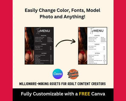 ONLYFANS Tip Menu Bundle | Editable Canva Tipping Template for Creators, Tipping Menu, Digital Camgirl & Fansly OF Simple Tip Menu Canva