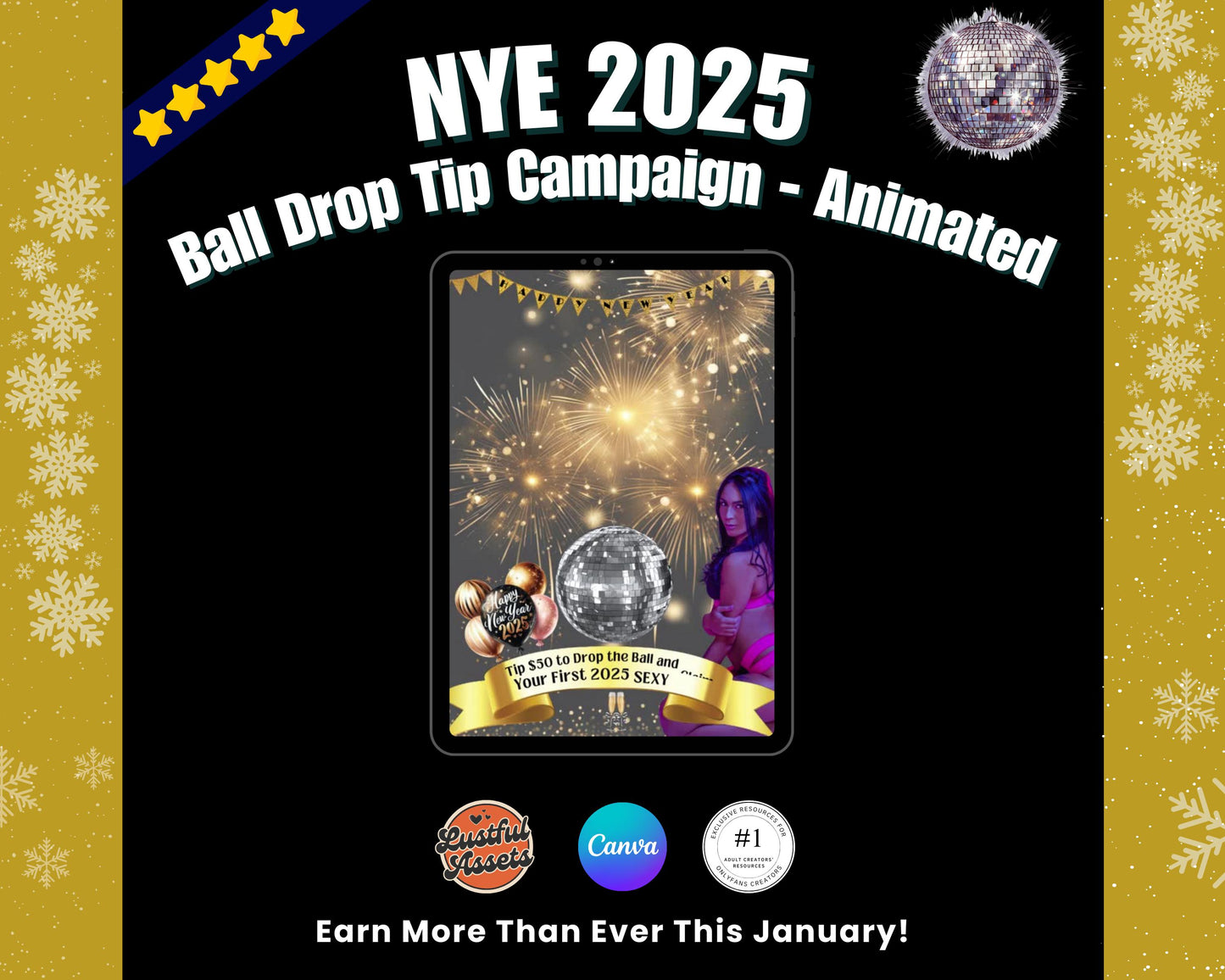 ONLYFANS New Year Ball Drop Tip Campaign | Onlyfans Tip Game Ideas kit, NYE Theme Canva for Creators camgirls, OF Fansly Snap Template