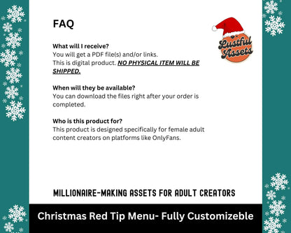 ONLYFANS Christmas Tip Menu| Creative Template for Creators, Holiday Theme Editable Canva Customizable, Creators camgirls, OF, Fansly Snap