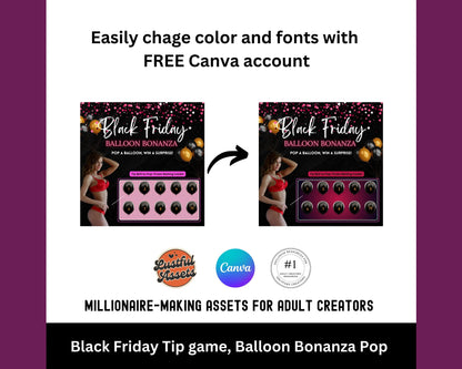 ONLYFANS Black Friday Tipping game, Balloon Pop | Onlyfans Tip Game Idea Templates, OF, Fansly Snap, camgirls, Content creators Bundle