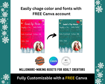 ONLYFANS Christmas Tip Menu| Creative Template for Creators, Holiday Theme Editable Canva Customizable, Creators camgirls, OF, Fansly Snap