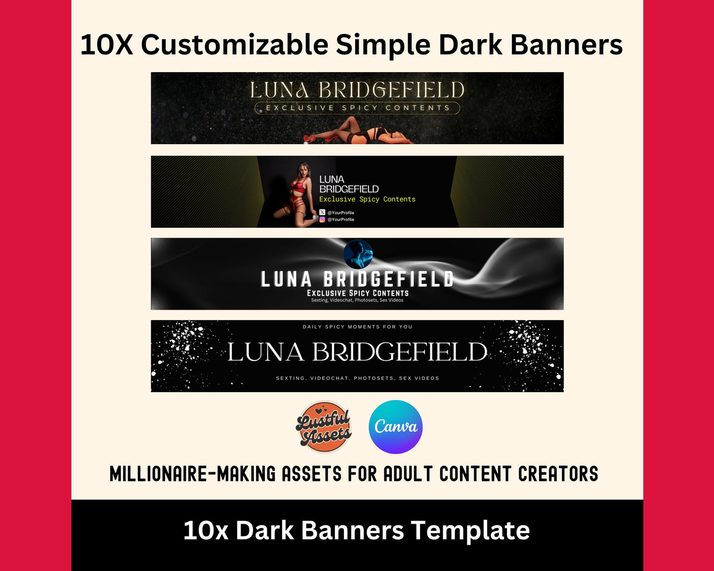 ONLYFANS Banner Bundle | Editable Canva Dark themes Banner for OnlyFans, Tipping Menu, Digital Camgirl & Fansly OF Simple, Snapchat