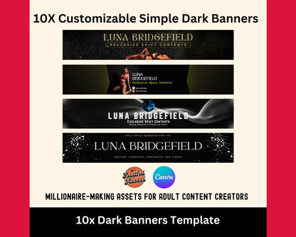 ONLYFANS Banner Bundle | Editable Canva Dark themes Banner for OnlyFans, Tipping Menu, Digital Camgirl & Fansly OF Simple, Snapchat