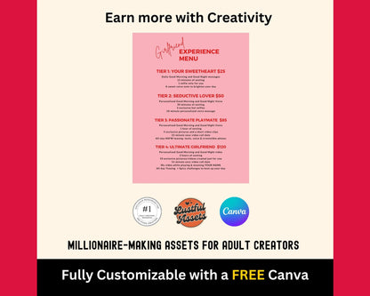 ONLYFANS Girlfriend Experience Menu | OnlyFans Tip Editable Canva Tipping Template for Creators, Digital Camgirl & Fansly OF Tip Menu