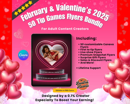 ONLYFANS Valentine's Tip Game Campaign Flyers February| Onlyfans Tipping, Templates bundle, promo Content for Camgirls, Fansly Snap OF