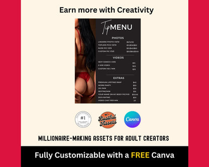 ONLYFANS Tip Menu Bundle | Editable Canva Tipping Template for Creators, Tipping Menu, Digital Camgirl & Fansly OF Simple Tip Menu Canva