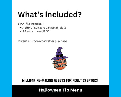 OnlyFans Halloween Tip Menu| Editable Canva Template | Spooky Digital Tipping Guide for Content Creators camgirls| OF, Fansly | Custom menu