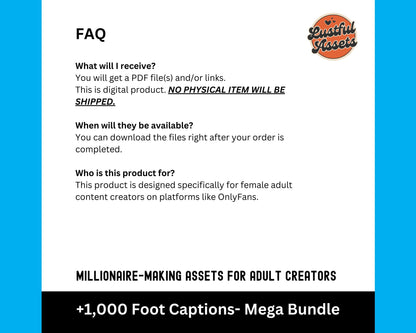 Onlyfans 1000 Foot Captions Bundle| Sexy Mega Foot Fetish niche Adult Content Creators DM, Camgirls Fansly, OF, Twitch Snapchat, Marketing