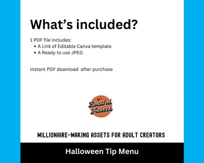 ONLYFANS Halloween Tip Menu | Spooky Tipping Menu |Editable Canva Tipping Template for Digital Camgirls & Fansly Creators