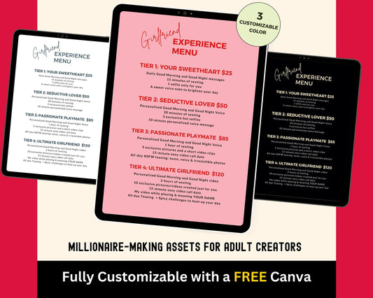 ONLYFANS Girlfriend Experience Menu | OnlyFans Tip Editable Canva Tipping Template for Creators, Digital Camgirl & Fansly OF Tip Menu