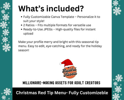 ONLYFANS Christmas Tip Menu| Creative Template for Creators, Holiday Theme Editable Canva Customizable, Creators camgirls, OF, Fansly Snap