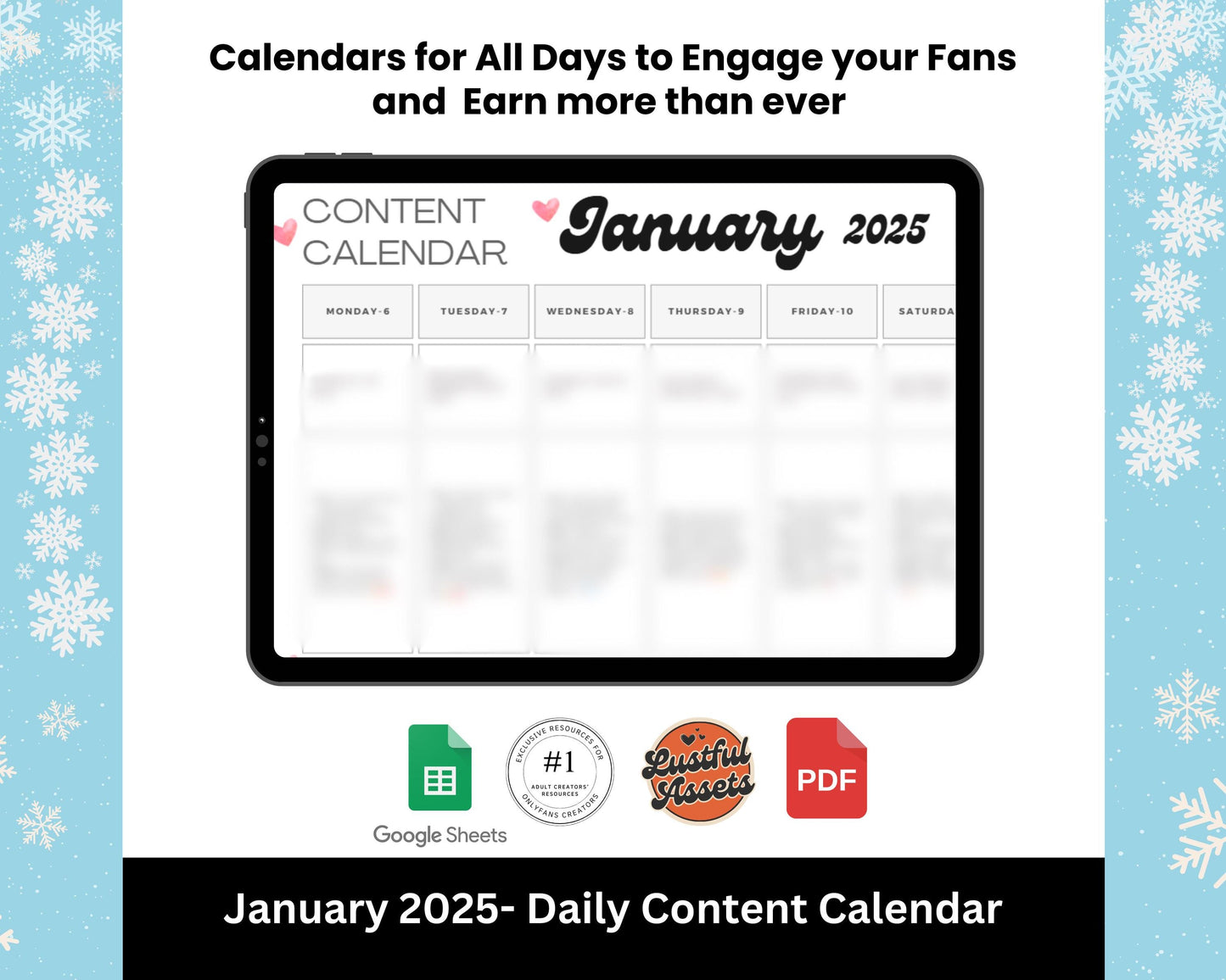 ONLYFANS January Content Calendar | | Boost your Earning| Onlyfans Content - Lustful Assets